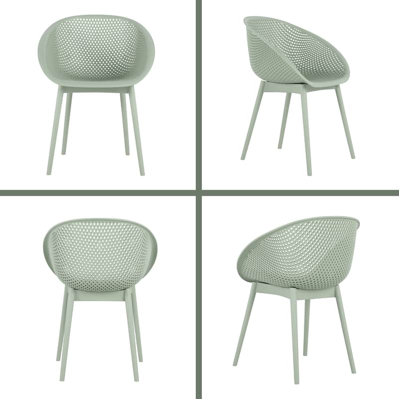 BNK Modern All-Weather PP Plastic Armchair With Mesh Hollow-Out, Indoor/Outdoor (Set of 2)