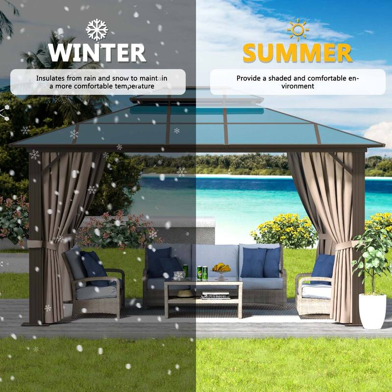 10'x12' Hardtop Gazebo, Outdoor Double Roof Gazebo