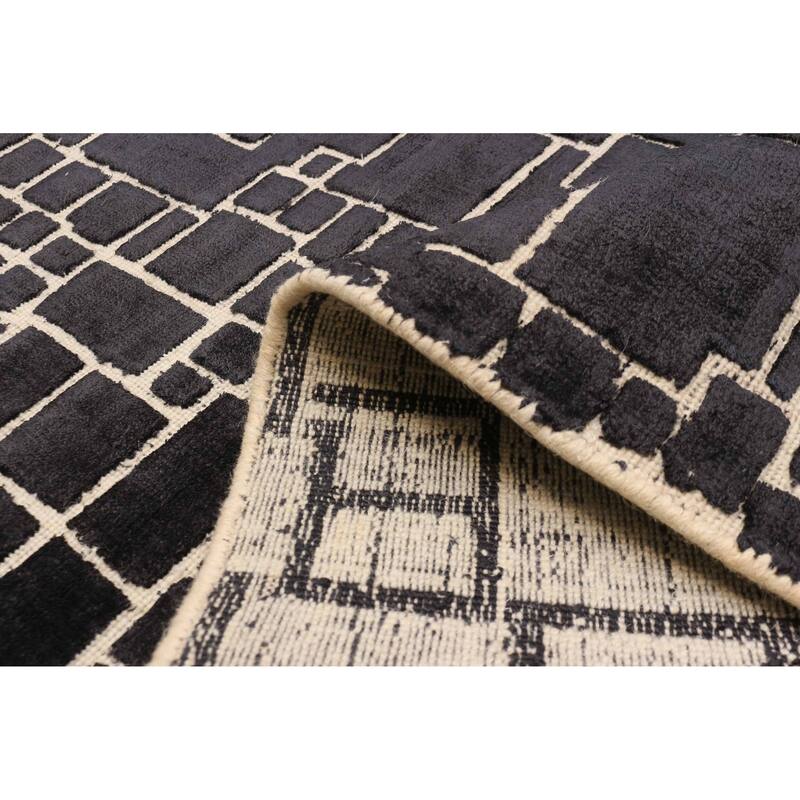 ECARPETGALLERY Hand Loomed Elysian Black Viscose, Wool Rug - 5'0 x 7'2