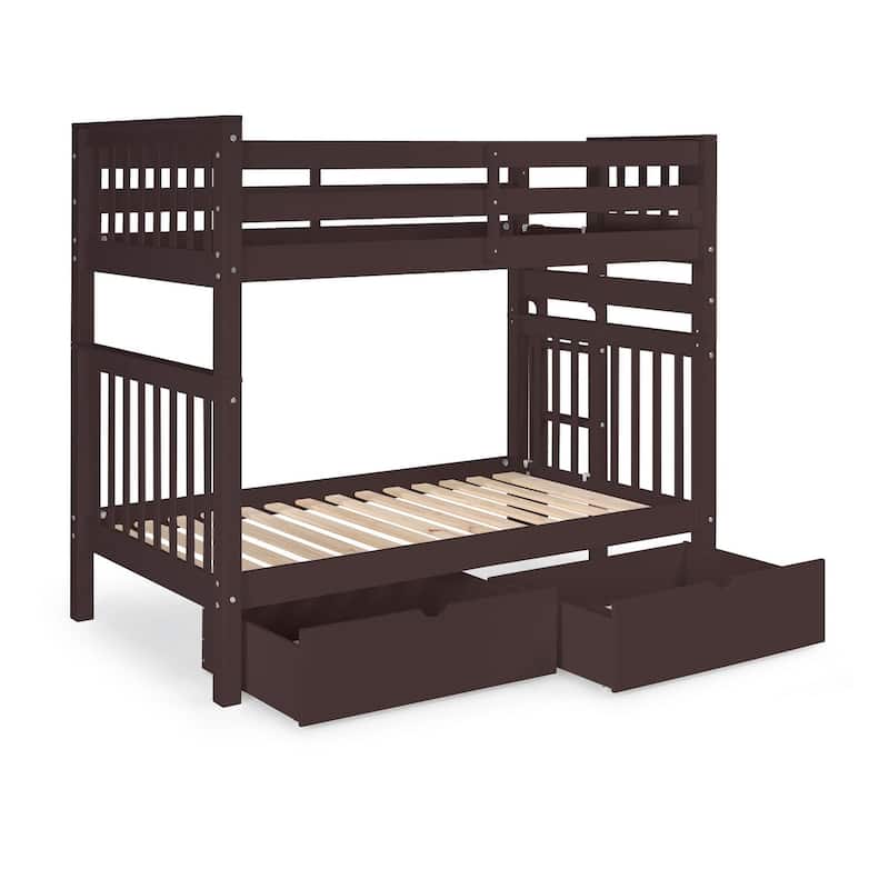 Taylor & Olive Trillium Tall Twin over Twin Bunk Bed, 2 Drawers