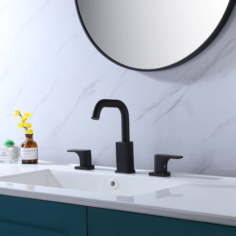 Widespread Double Handles Bathroom Faucet With Swivel Spout - Matte Black