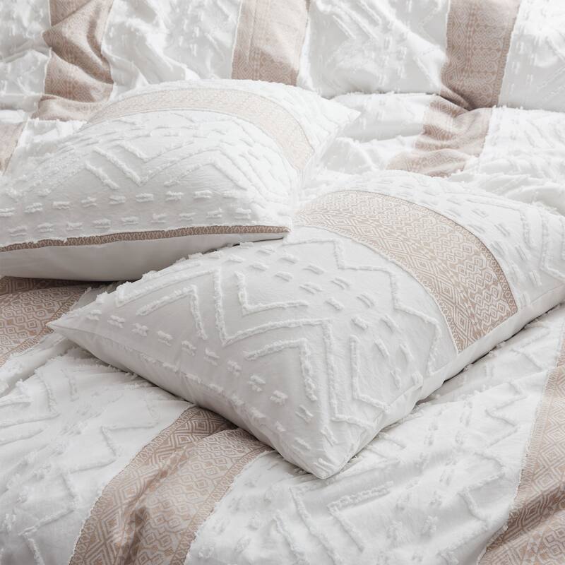 3-Piece Textured Stripe Geometric Oversized Stylish Duvet Cover Set