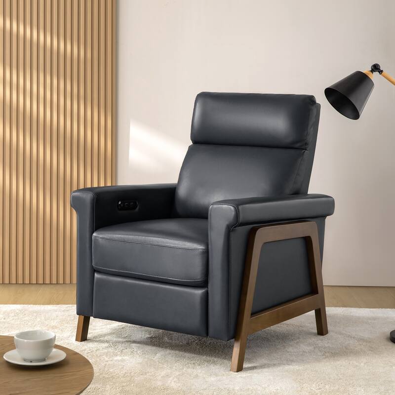 Jaime Modern Power Genuine Leather Recliner with USB Ports by HULALAHOME - Navy