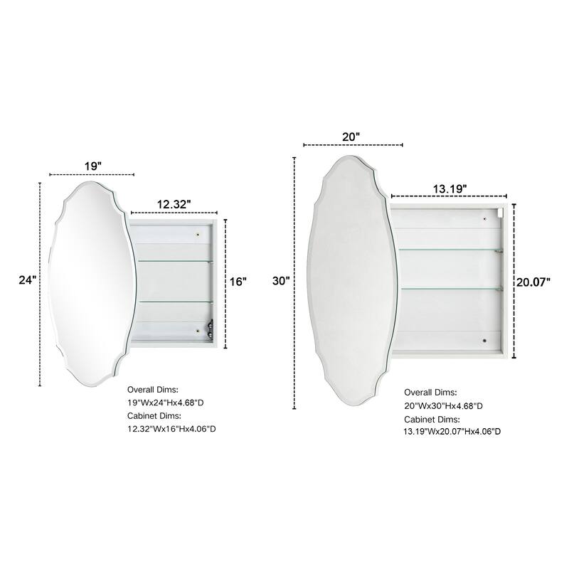 TEHOME Frameless Irregular Oval Medicine Cabinet Mirror with Adjustable Shelves