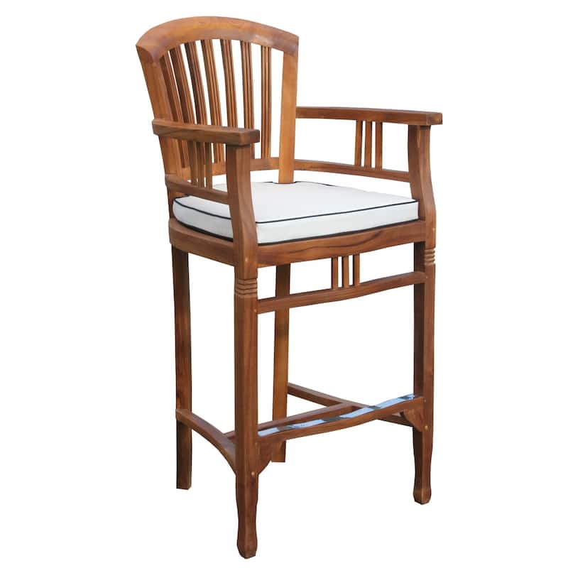 Chic Teak 5 Piece Teak Wood Orleans Bar Table/Chair Set With Cushions