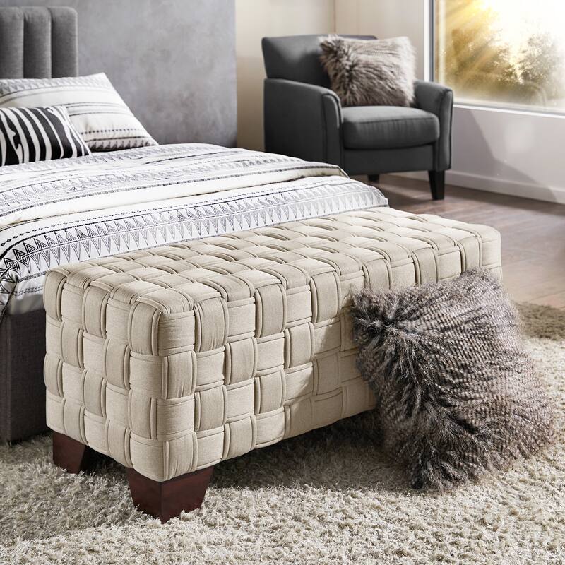 Orlo Walnut Finish Woven Bench by iNSPIRE Q Modern