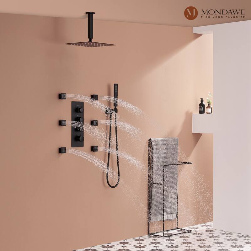3 Functions Wall Mounted Thermostatic Shower System with Rough-in Valve