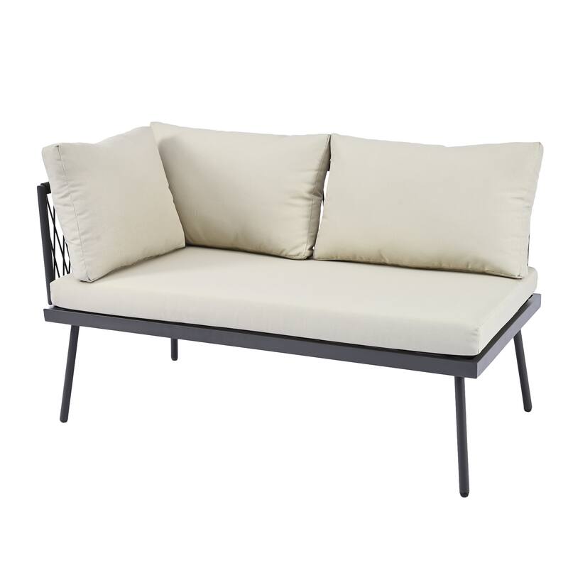 Modern Outdoor 3-Piece PE Rattan Sectional Sofa Set with Cushions and Glass Table