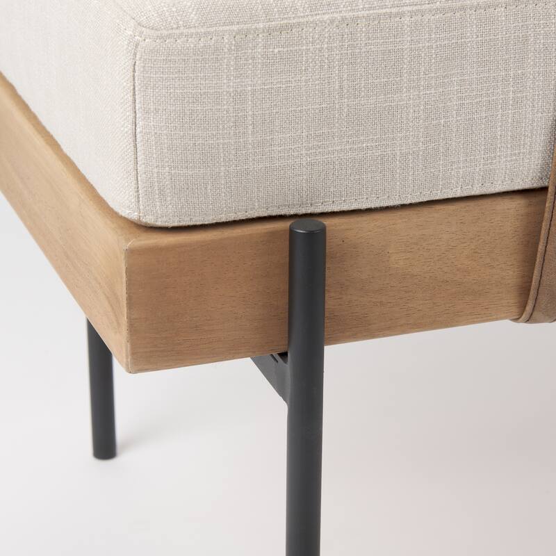 Colburne Cream Fabric Seat With Medium Brown Solid Wood Frame Accent Bench - 55.1"W x 16.1"D x 13.4"H