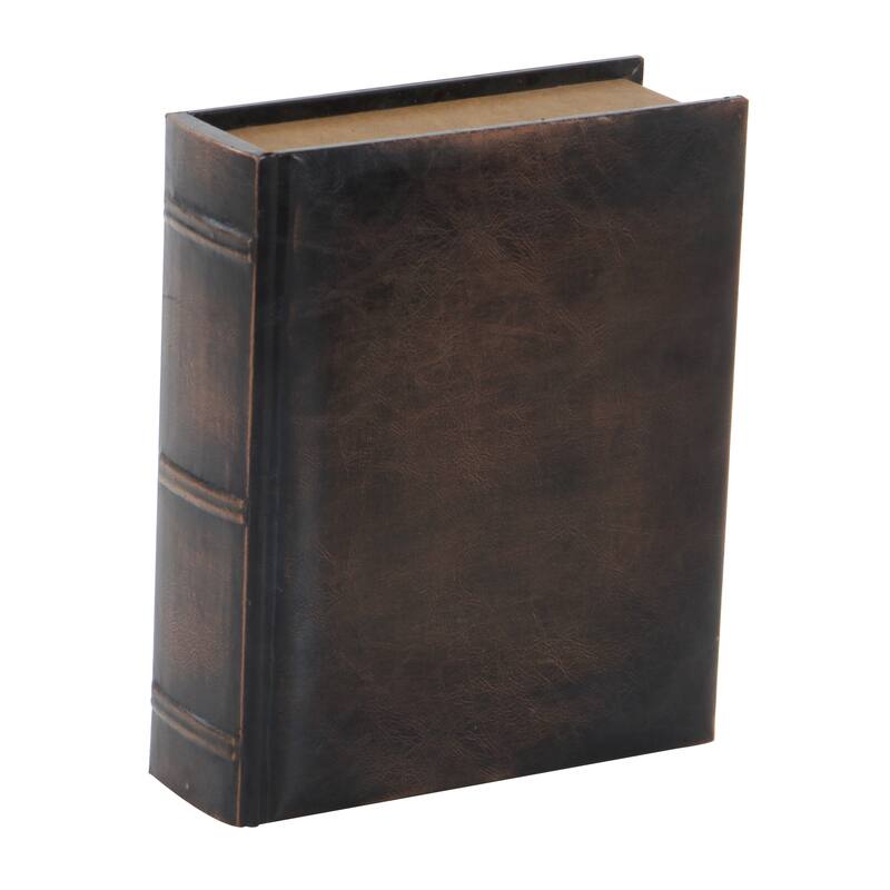 Brown Wooden Faux Storage Book Decorative Box with Faux Leather Detailing (Set of 3)