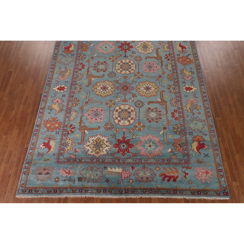 All-Over Blue Oushak Oriental Area Rug Handmade Wool Carpet - 9'2" x 11'9"