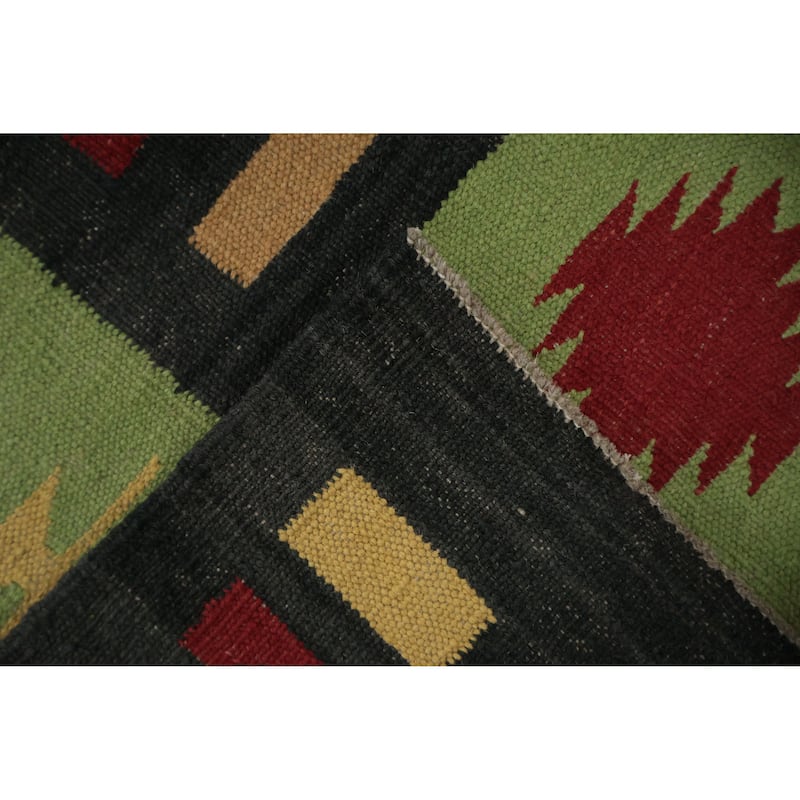 Hand Woven Oriental 100% Wool Carpet Southwestern Tribal Green Kilim Area Rug - 13' 2'' X 8' 7''