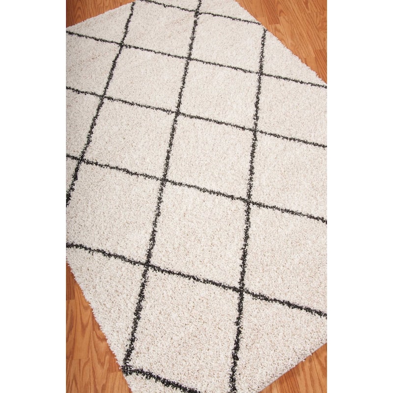 Nourison Brisbane Large Diamond Geometric Modern Shag Area Rug - 8' 2" x 10' - Ivory/Charcoal - Runner/Rectangle