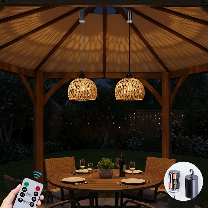 Battery Operated Boho Rattan Pendant Light - 7.8 in Dia