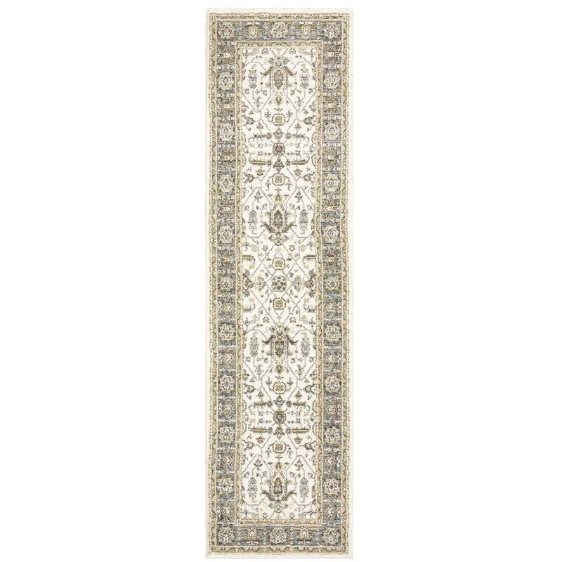 Style Haven Adalynn Traditional Bordered Area Rug - 2'3" x 8' Runner - Ivory/ Blue - Rectangle
