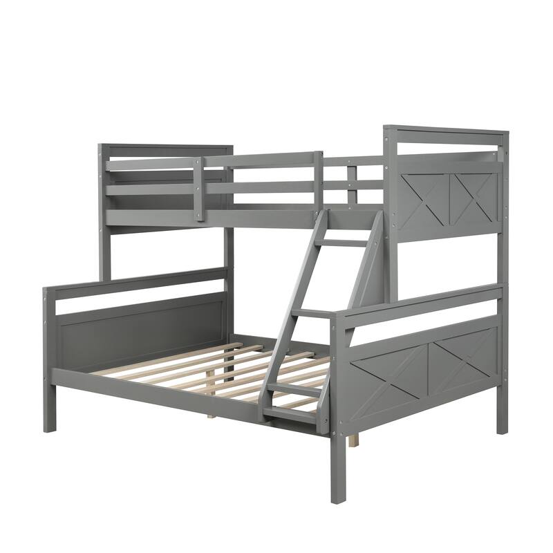 Gray Twin/Full Bunk Bed with Guardrail & Ladder