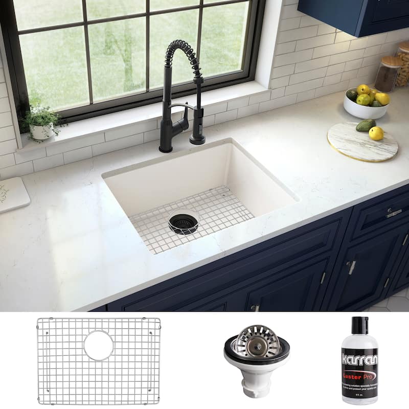 Karran Undermount 24.38 in Single Bowl Quartz Kitchen Sink Kit