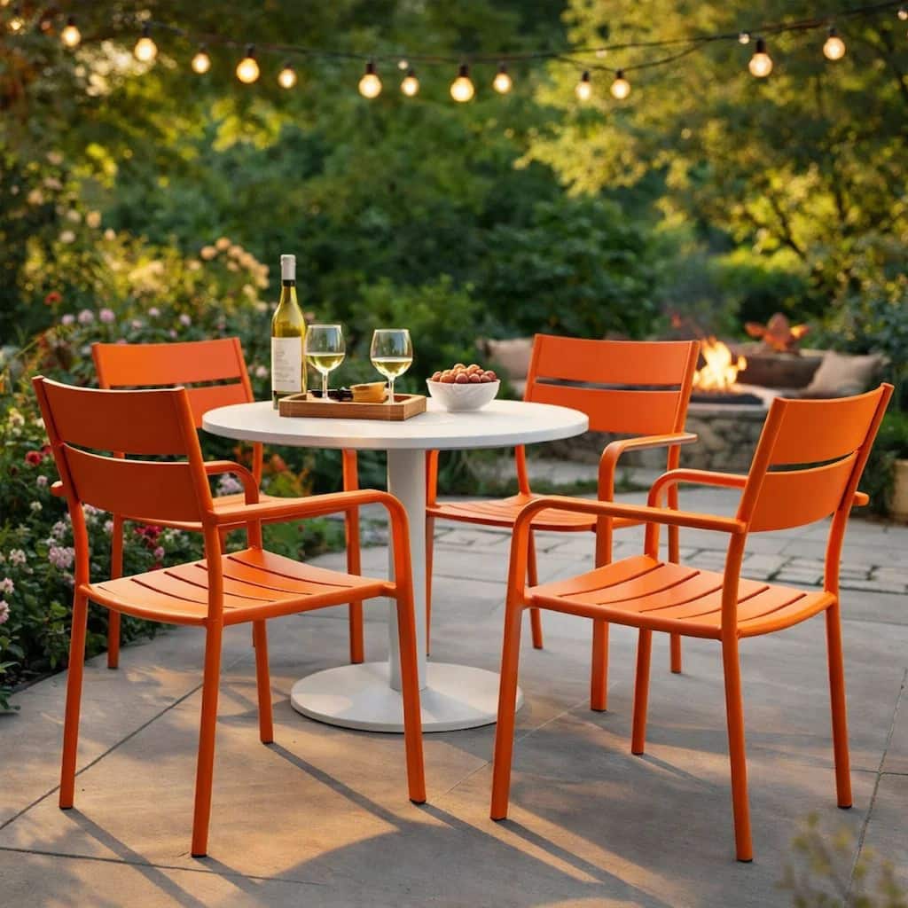 Meta 22 Inch 6 Piece Dining Chair Set, Orange Aluminum Frame, Stackable