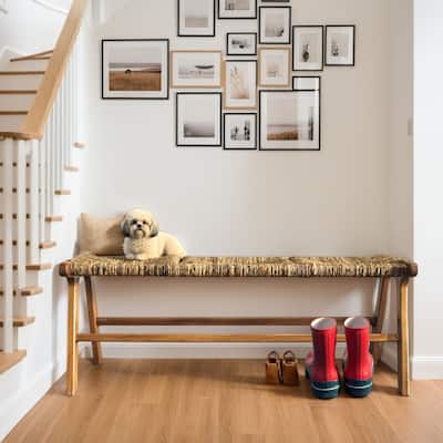 Backless Banana Woven Rectangular Bench - 48" - Brown