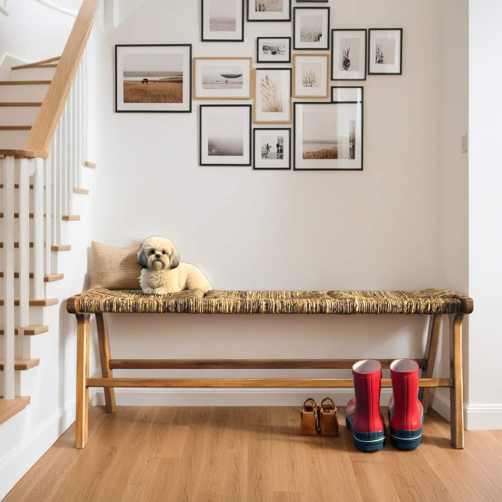 Backless Banana Woven Rectangular Bench - 48" - Brown