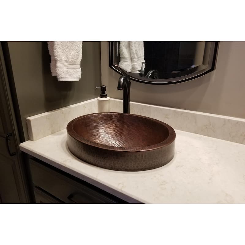 17-in Round Skirted Vessel Hammered Copper Sink (VR17SKDB)