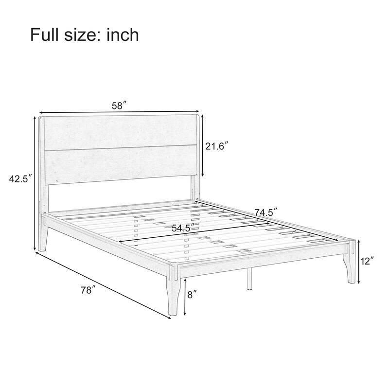 Mid-Century Modern Full/Queen/King Size 12 Inch Bamboo Wood Platform Bed