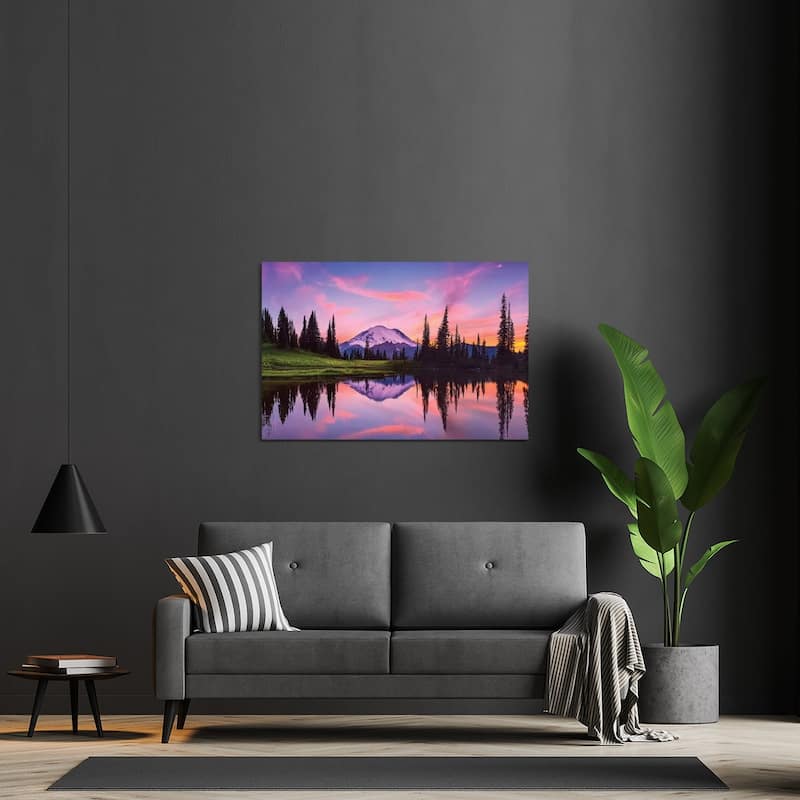 USA, Washington State, Mt. Rainier National Park. Tipsoo Lake panoramic at sunset. Print On Acrylic Glass by Jaynes Gallery