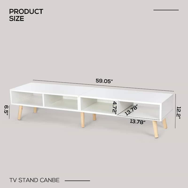 Mid Century Modern TV Stand for TVs up to 65 Inch Wood Media Console with Open Shelves and Cable Management