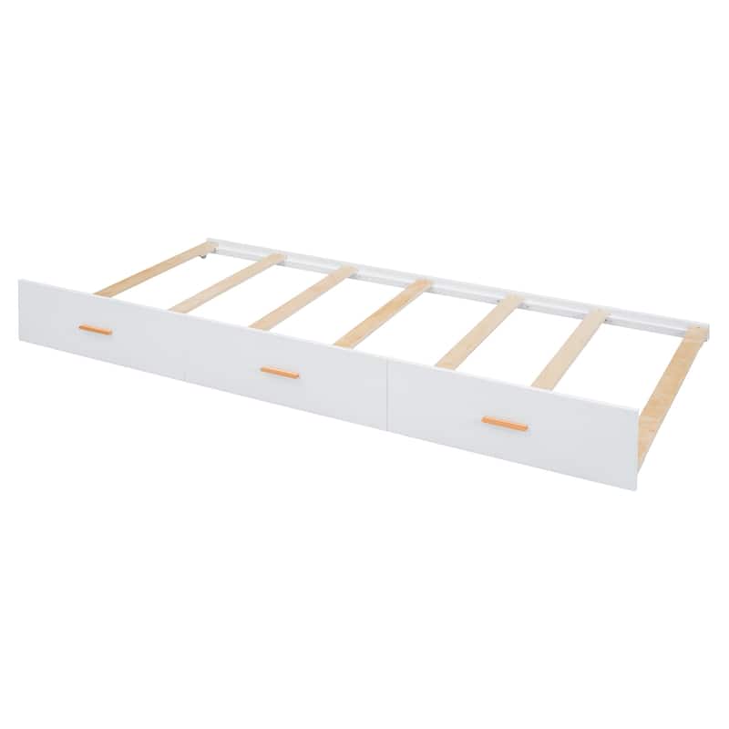 Twin Wooden Bunk Bed with Trundle, Cabinet, Wardrobe, Desk and Drawers
