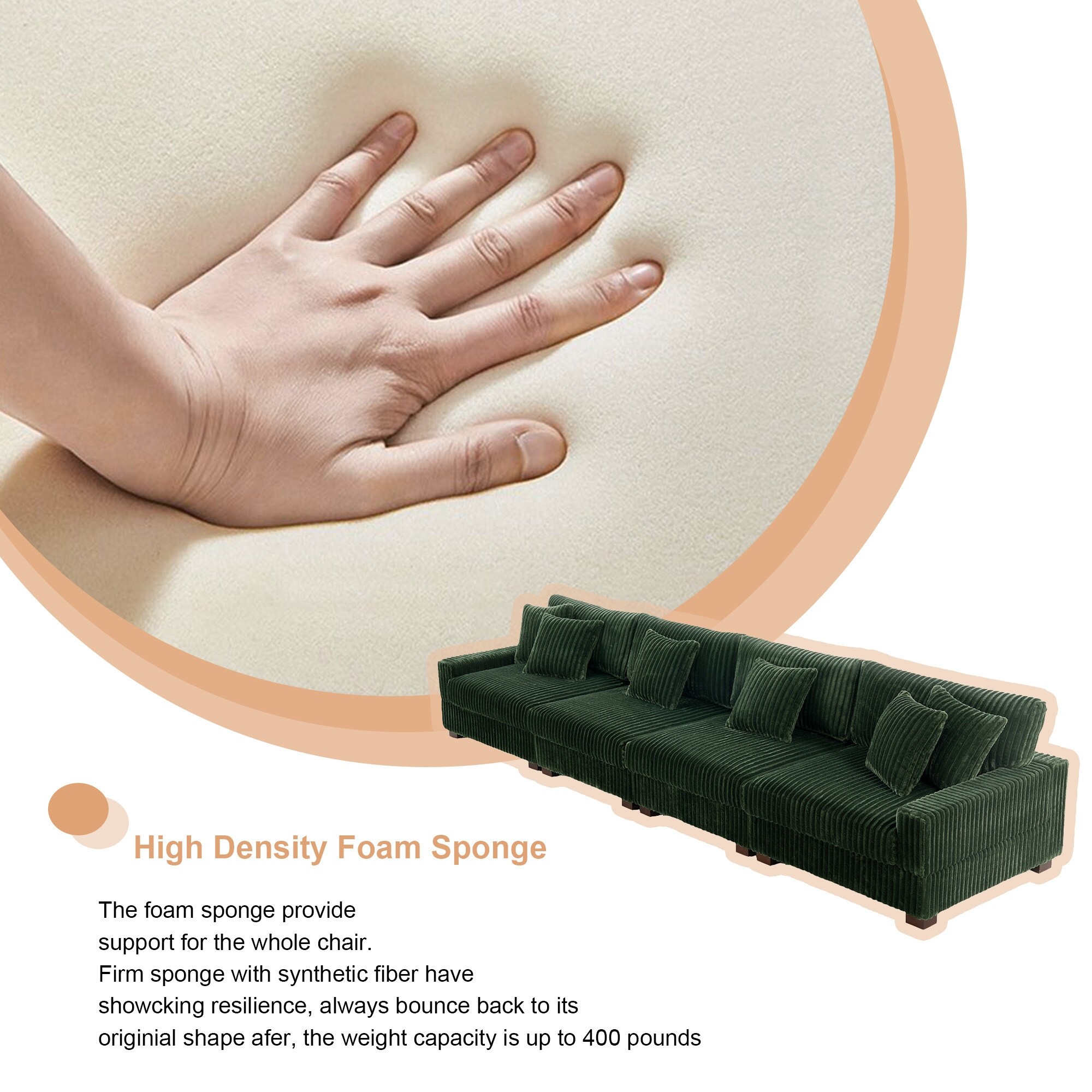Modular Cotton Flannel Plush Sectional Sofa with Ottomans - On