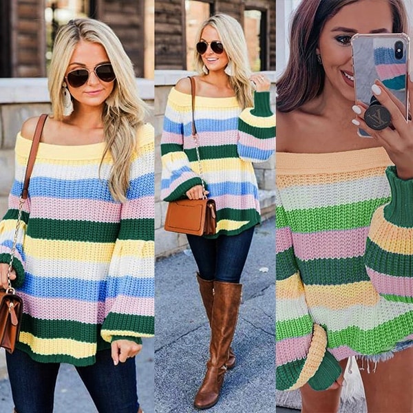 Women's Collar Stitching Loose Sweater. Opens flyout.