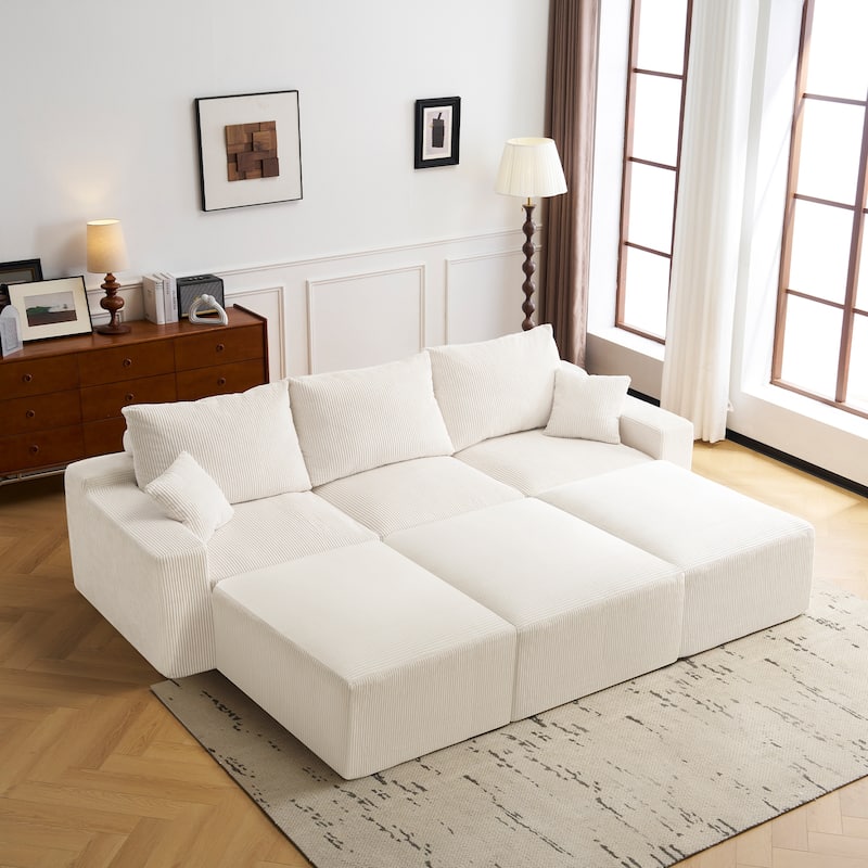110" Full-Compression Corduroy Ultra-Soft Deep Seat 3-Seater Sectional Sofa for Living Room