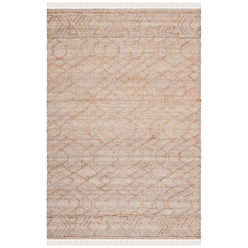 SAFAVIEH Handmade Natural Fiber Algrid Boho Jute Fringe Rug - 6' Square - Natural/Beige
