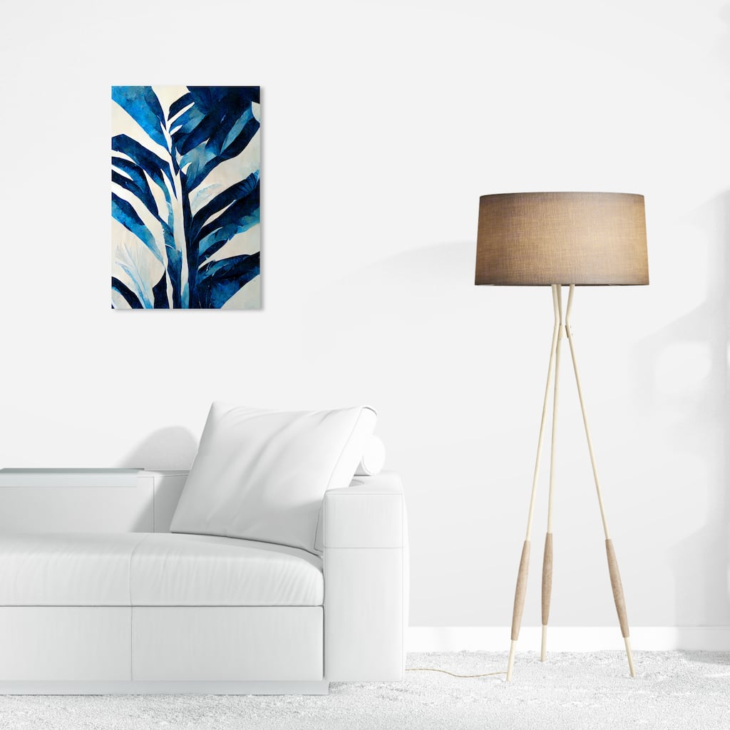 Wynwood Studio Canvas Floral and Botanical Azure Jungle Fern Blue and Tropical Wall Art Canvas Print - Blue, White