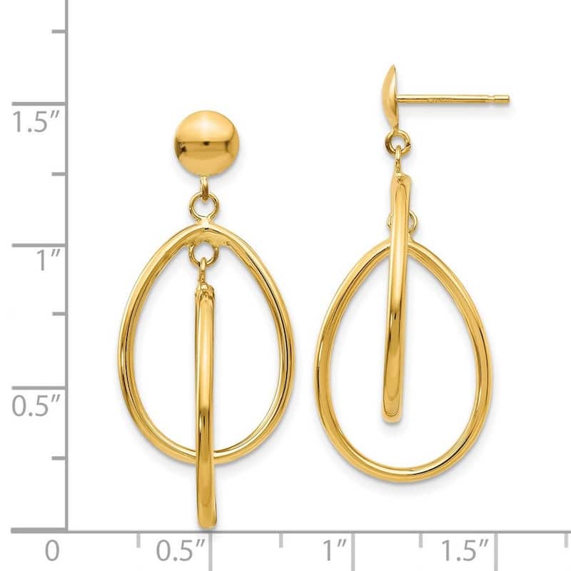 Curata 14k Yellow Gold Polished Oval Long Drop Dangle Earrings 26x16mm