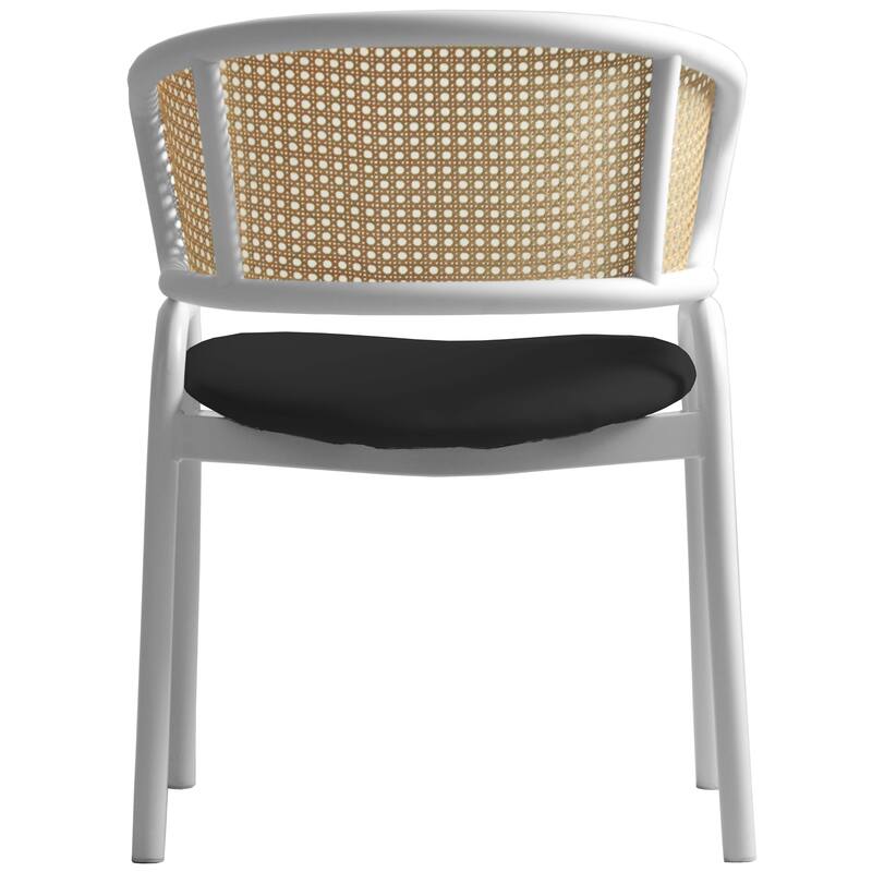 LeisureMod Set of 2 Minimalist Leather Dining Chairs with Wicker Back in Steel Frame - Side Chair for Home Office & Kitchen