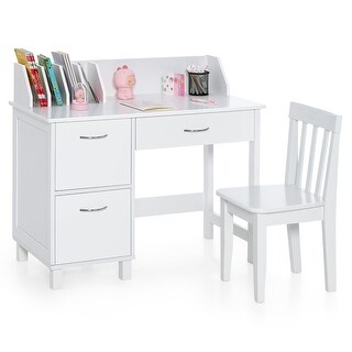 Costway Kids Wooden Study Desk & Chair Writing Table w/Drawer Storage