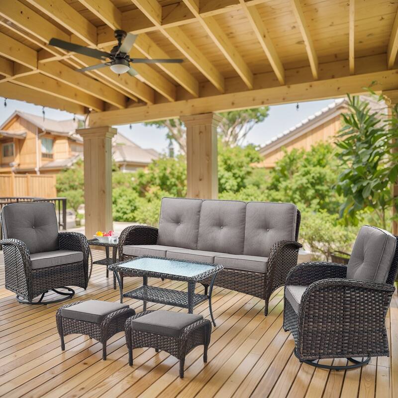 7 Pieces Swivel Chairs Sofa Table Ottomans