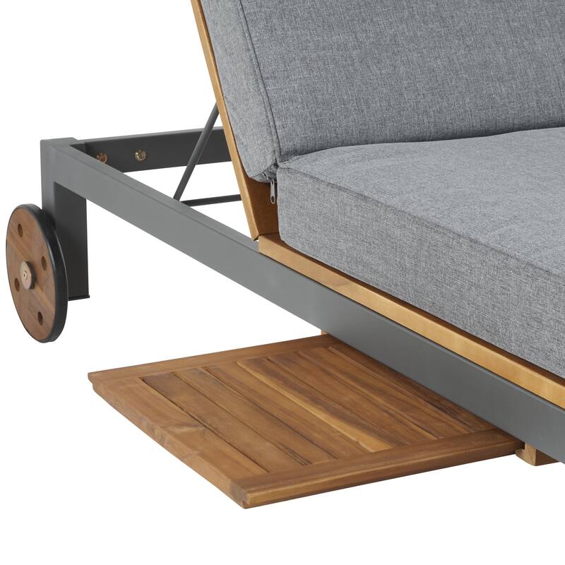 SAFAVIEH Outdoor Francka Adjustable Double Lounge Chair with Side Table - 83 In. W x 52 In. D x 15.8 In H - 83Wx52Dx16H