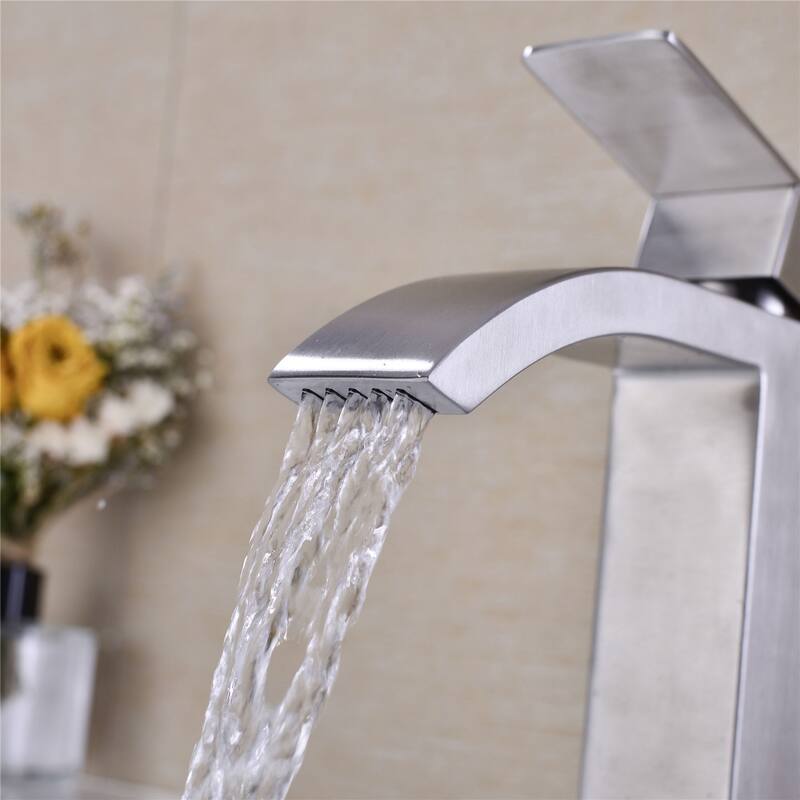 Single lever modern style waterfall spout faucet - Brushed Nickel