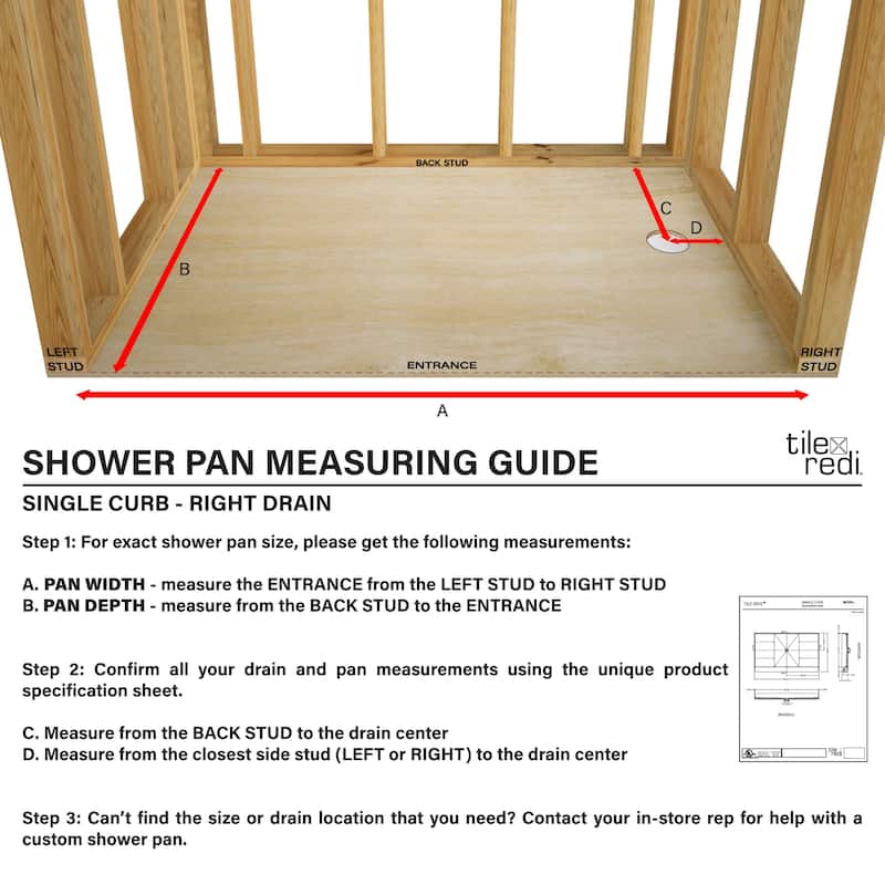 Tile Redi P3648RPVC Redi Base 48" x 36" Rectangular Shower Base with