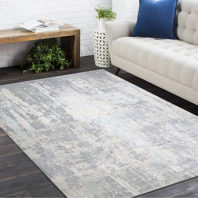 Overton Handmade Modern Contemporary Abstract Area Rug - 5' x 8' - Blue/Grey