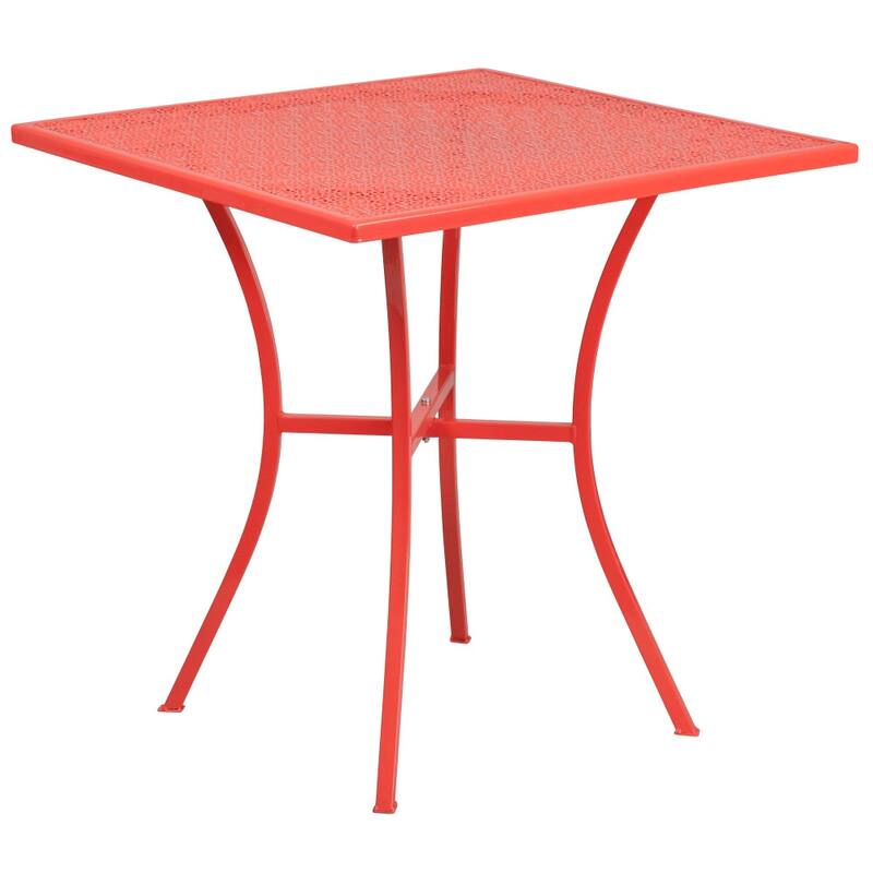 28'' Square Indoor-Outdoor Steel Patio Table Set with 4 Round Back Chairs