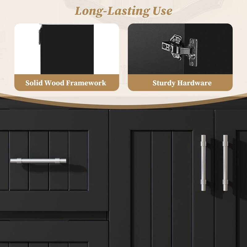 36" Wall Mounted Bathroom Vanity with 2 Drawers, Floating Vanity with Ceramic Sink & Adjustable Shelf, Modern Bathroom Storage
