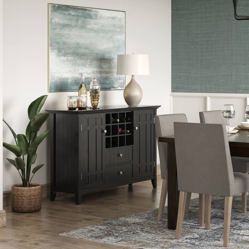 WYNDENHALL Freemont SOLID WOOD 54" Wide Transitional Sideboard Buffet & Wine Rack - 17" D x 54" W x 36" H - Black