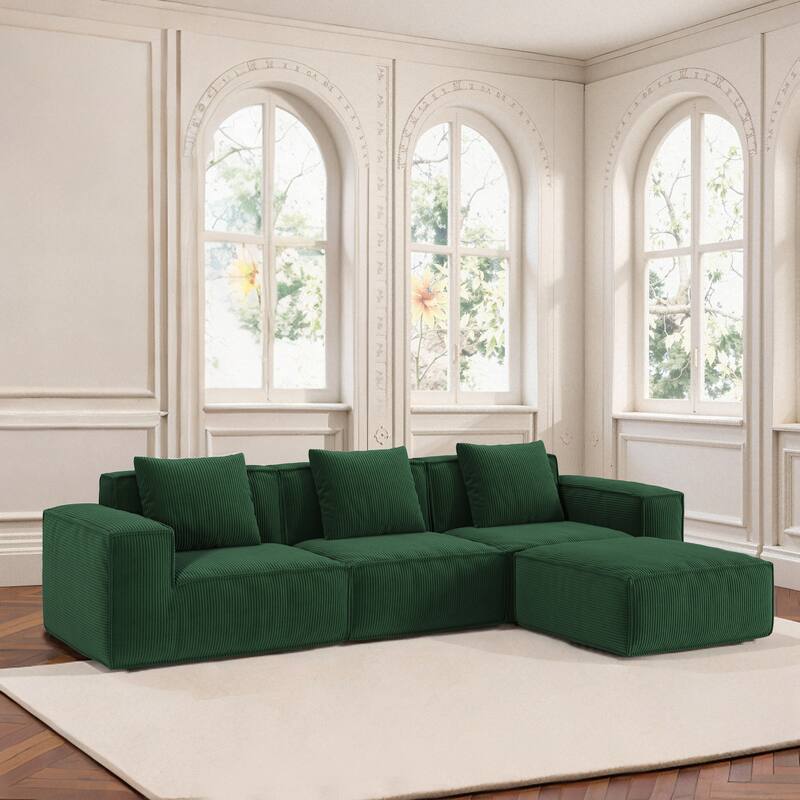 Modular Sofa Can Be Converted Into An Oversized Sofa Bed Free Conversion Sofa Set,Three-Person Combination With Footrest - Green