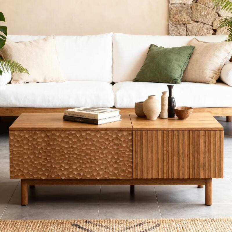 51.1" Satin Walnut Coffee Table with Storage Drawers for Living Room & Home Office - 51.1"Wx27.5"Dx18.9"H