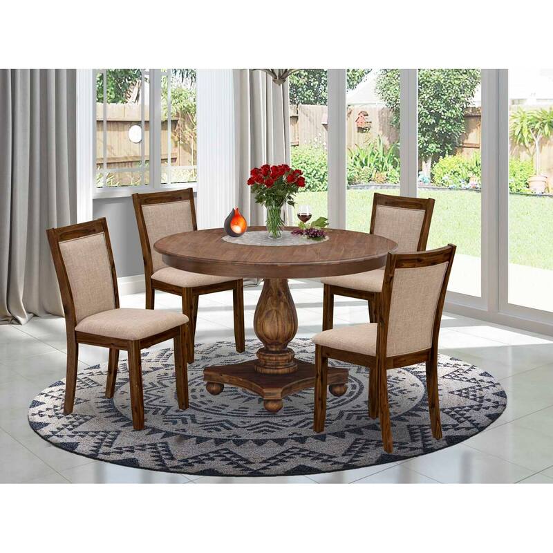 HomeStock 5-Piece Natural Oak Finish Solid Wood Top Dining Table with 4 Parson Chair