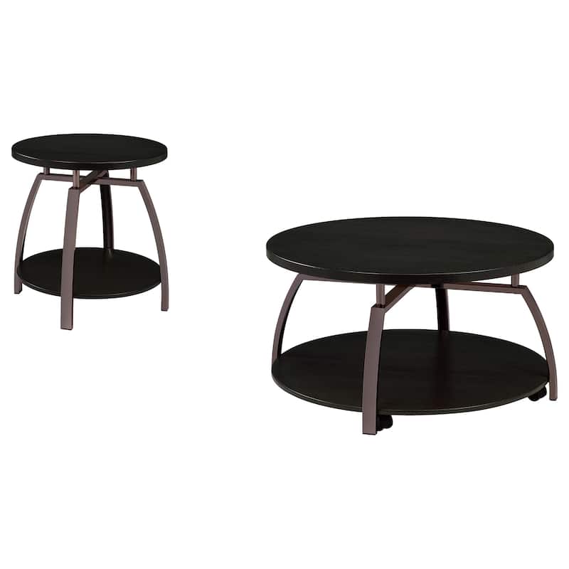 Dacre Round Coffee And End Table Set Dark Charcoal