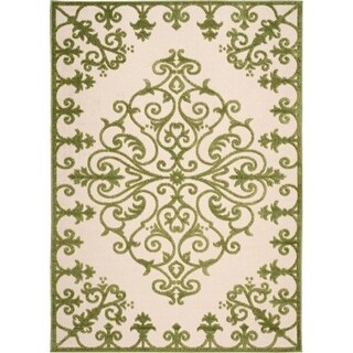 10' X 13' Green Damask Non Skid Indoor Outdoor Area Rug - 3'6